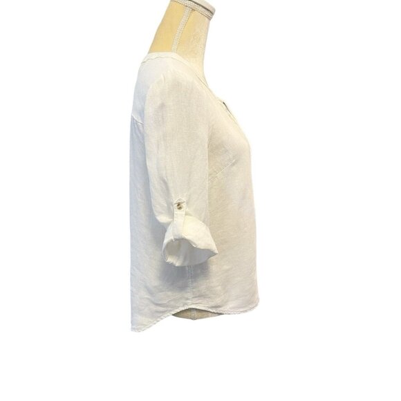 Anthropologie Maeve 100% Linen Marva White Lace Up Top Blouse Size 0 Oversized - Picture 3 of 8